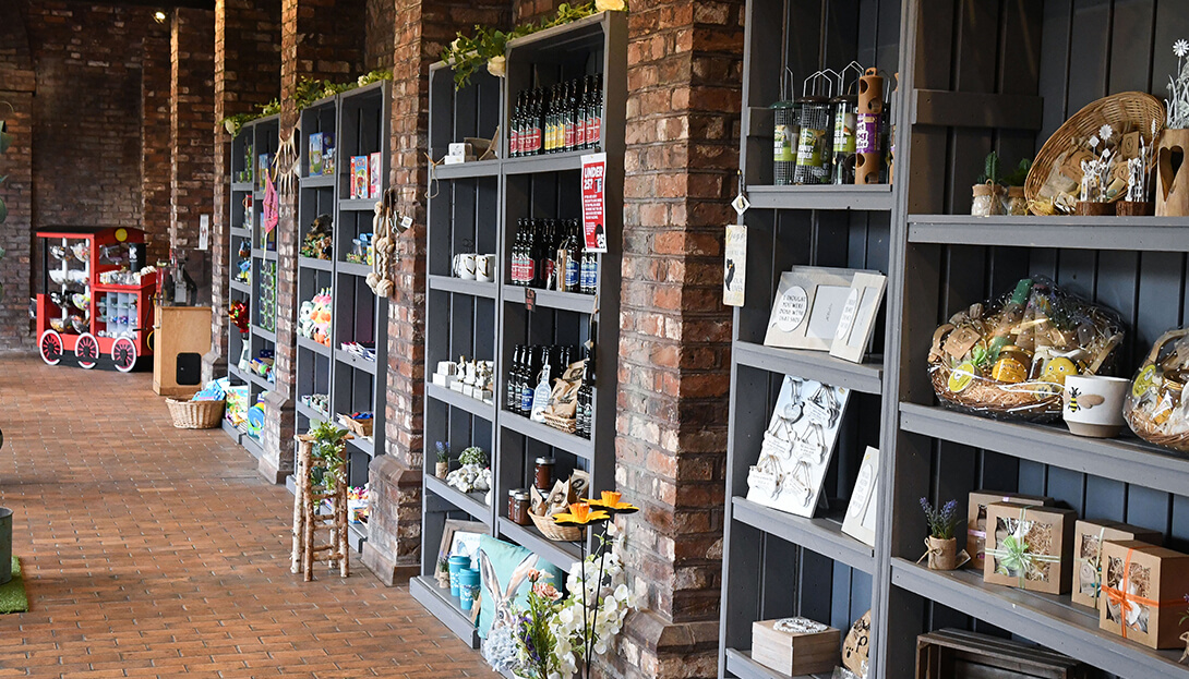 Shelves with items for sale at the shop at Sandwell valley country park